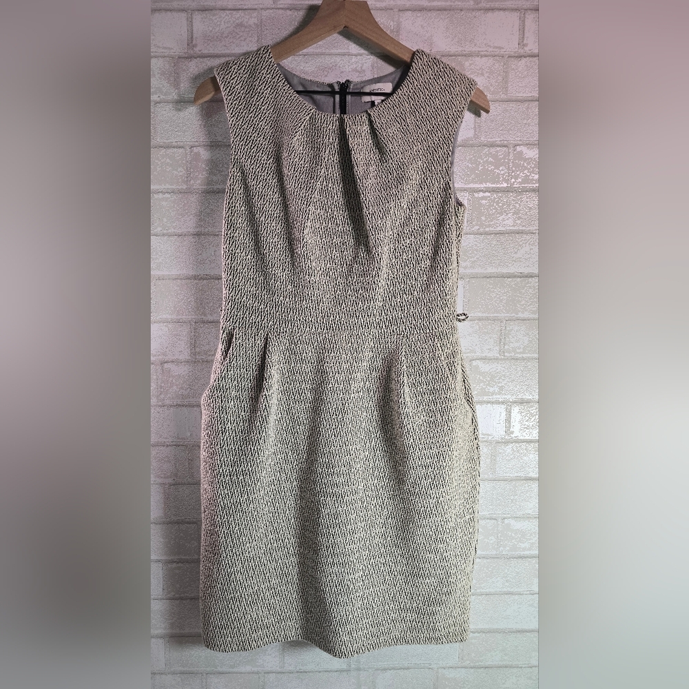 Mystic Women's Knit A -Line Business Work Dress Sleeveless White Gray Size L